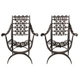 Pair of Rateau Style Bronze Fish Sling Chairs