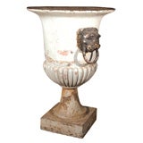 19c French Grande Iron Jardiniere with Lion's Head Handle