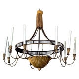 Jansen Stamped Iron and Gilt Bronze Chandelier