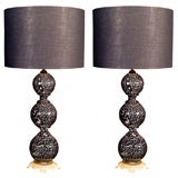 Pair of Black & Silver Murano Lamps
