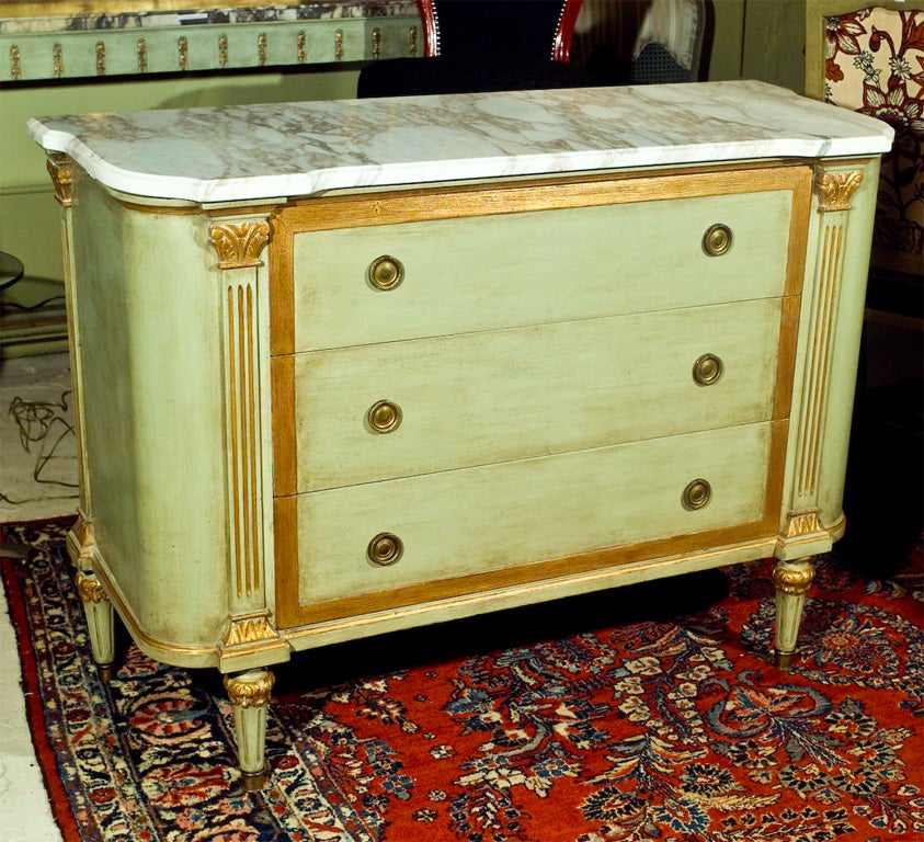Stamped Jansen Green Distressed Marble Top Commode