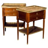Stamped Jansen Pair of Marble Top End Tables