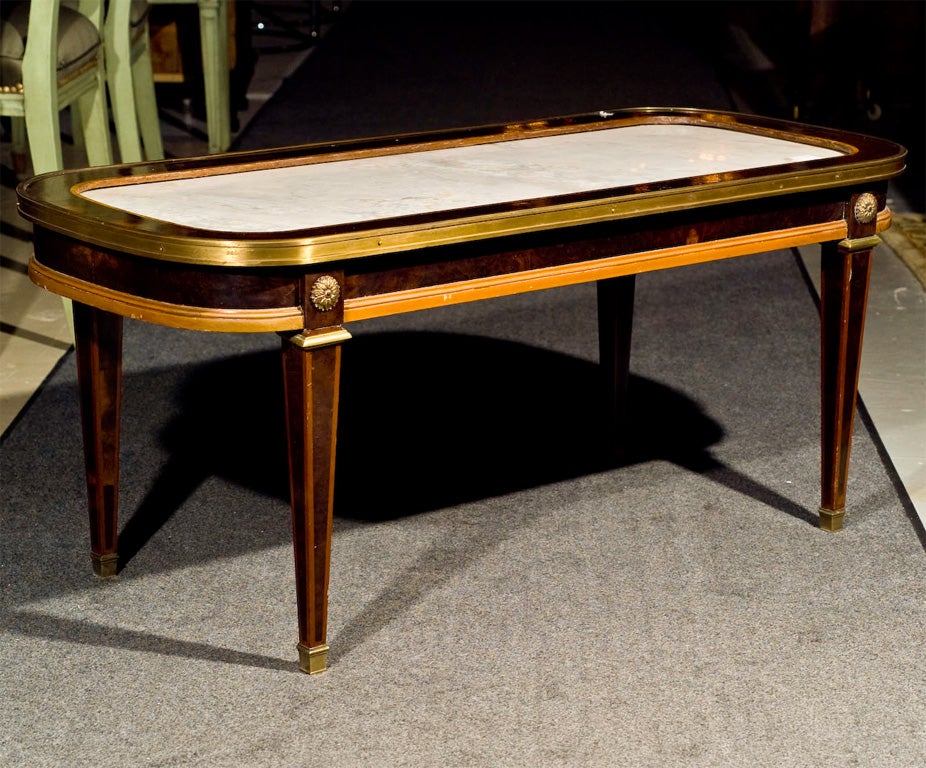 Mahogany Coffee Table with Marble Top -  Stamped Jansen