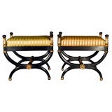 Pair of Ebonized and Gilt Gold Decorated Benches