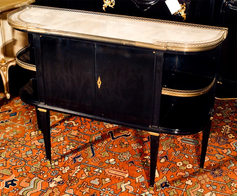 Jansen Stamped Ebonized w Marble Top Console