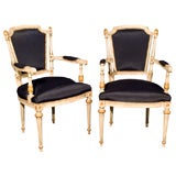 Pair of Jansen Stamped Painted and Gilt Decorated Chairs