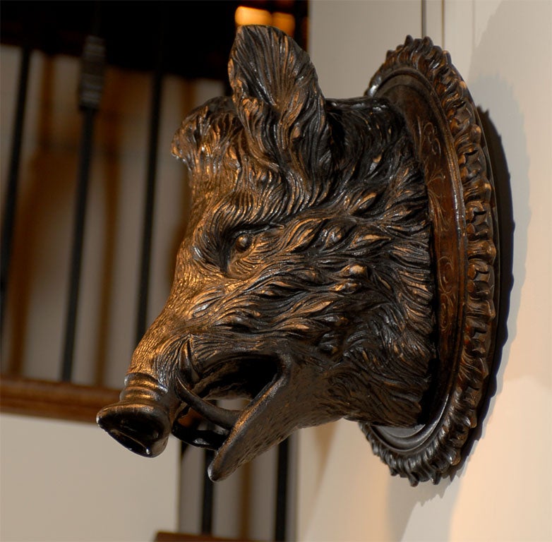 Wood Black Forest Carved Boar's head