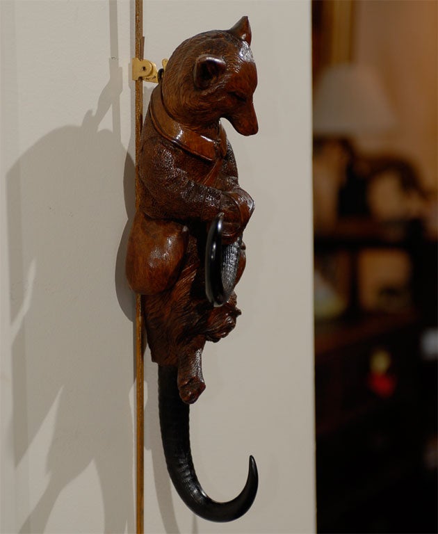 19th Century Carved Black Forest Fox Whip hook
