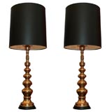 Tall Brass Lamps on Black Bases
