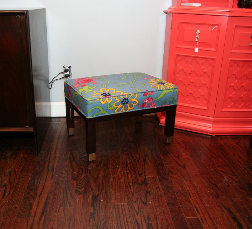 Dark Mahogany Bench Upholstererd in Paule Marrot Fabric