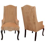 Pair of Wingback Chairs Upholstered in Camel Velvet