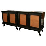 Pair of Ebonized Maple Cabinets with Raffia Door Panels