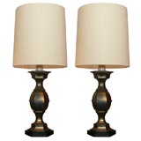 Pair of Brass Candlestick lamps on ebonized bases