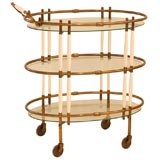 Patinated Bronze and Cream Lacquer Bar Cart