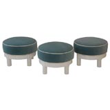 Swiveling Hostess Stools in Blue Mohair and White Lacquer