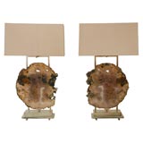 Monumental Pair of Grand Agate Lamps in Antiqued Silver Finish