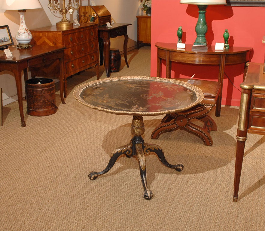 A Chippendale Style Piecrust Pedestal Table with Chinoiserie Decoration