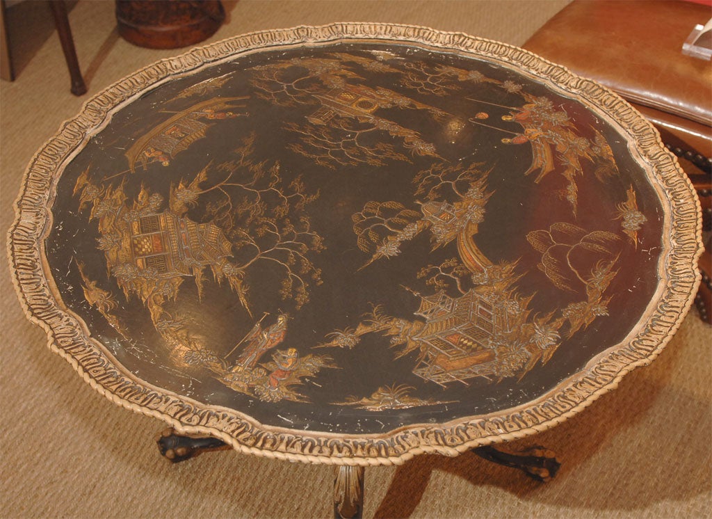 Carved Chinoiserie Piecrust Pedestal Table