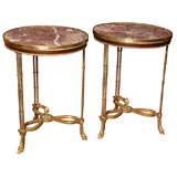 Pair of Bronze Gueridons with Garnet Marble Top