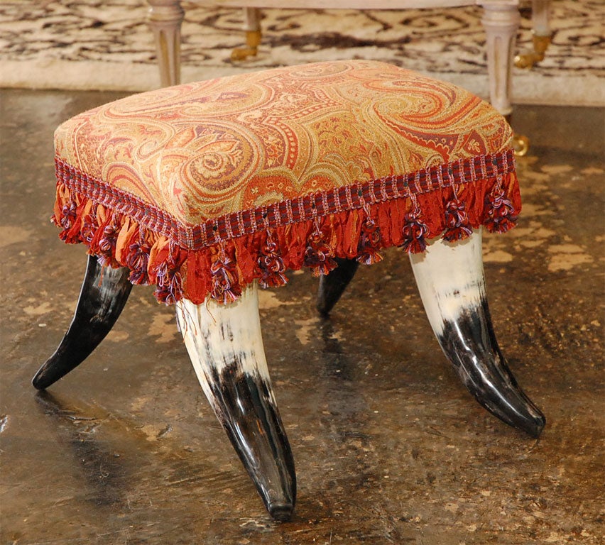 Horn Foot Stool with Paisley Upholstery