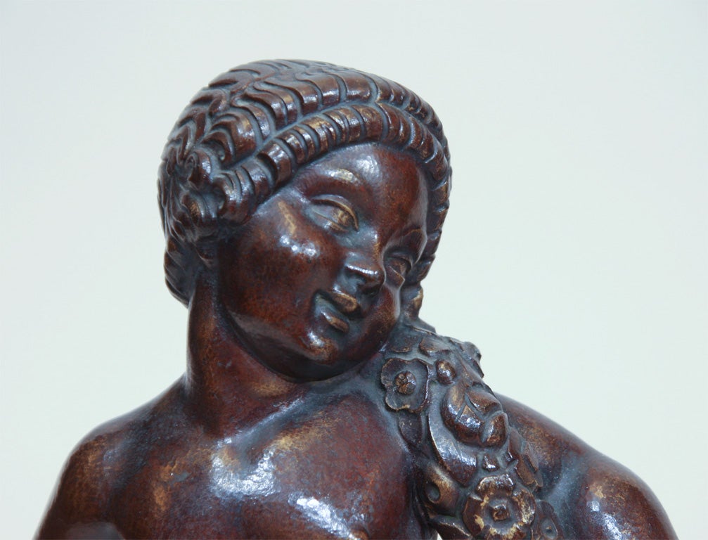 Patinated Art Deco Bronze by Joe Descomps For Sale