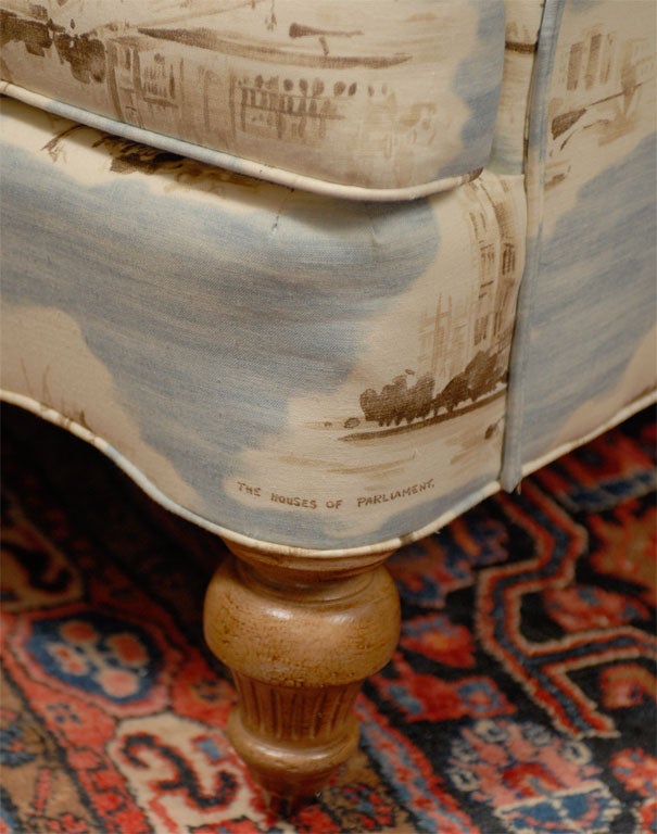 American Lee Jofa Ariel Chair with Hand Carved Legs on Casters