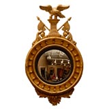 Gold Gilt George III Style Convex Mirror w Eagle & Flag Pediment