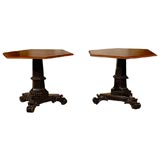 Low French Tables with Leather Tops and Old Painted Wooden Bases