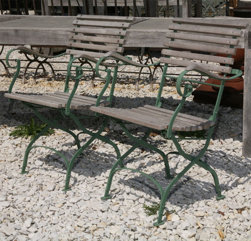 Dutch Set of 4 Folding Teak and Metal Garden Chairs