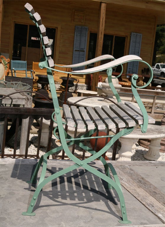 Contemporary Set of 4 Folding Teak and Metal Garden Chairs
