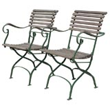 Set of 4 Folding Teak and Metal Garden Chairs