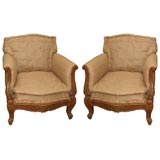 French Louis XV Style Bergere Club Chairs