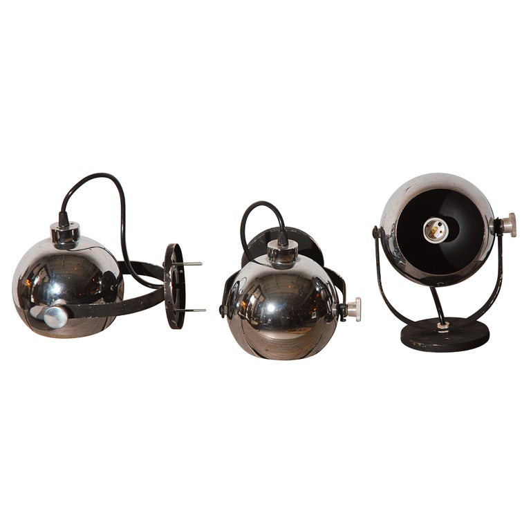 1970's Italian Chrome Pivoting Eyeball Wall Sconce