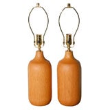 Pair of Blonde Wood Table Lamps