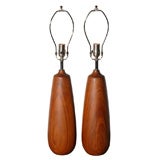 1950's Pair of French Teak Table Lamps
