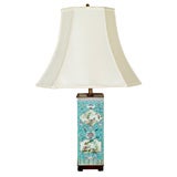 Lamp made from a 19th Century faille rose turquoise vessel.