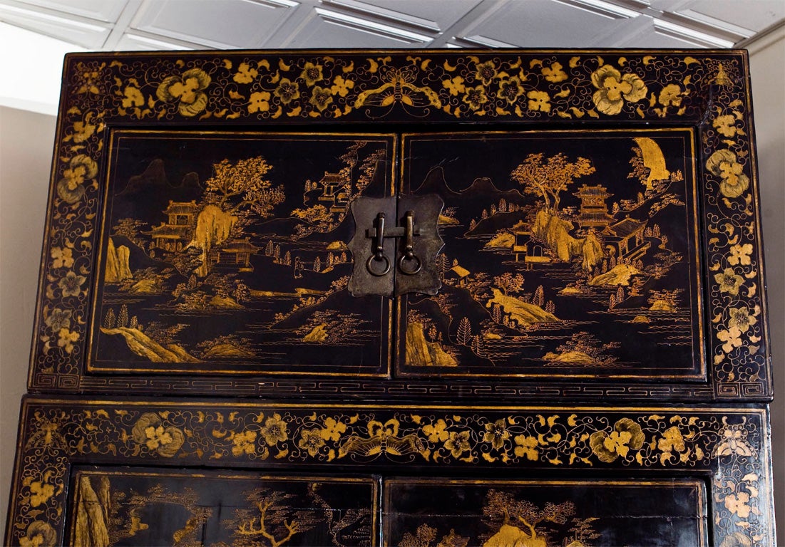 Tall gilded black lacquer compound cabinet. 1