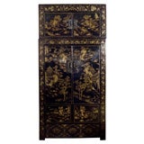 Antique Tall gilded black lacquer compound cabinet.