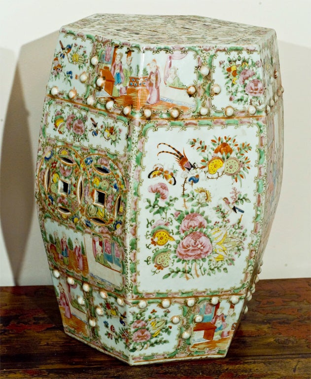 Pair of 19th Century porcelain rose medallion garden stools
