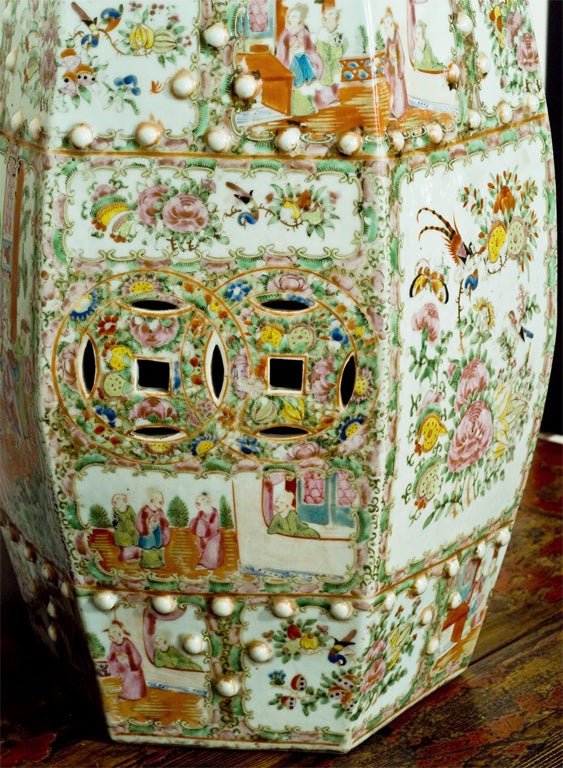 Chinese Pair of 19th Century porcelain rose medallion garden stools