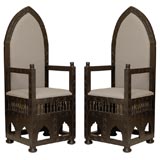 Pair of Moroccan Wood Chairs