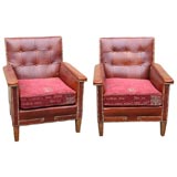 Pair of Red Leather Club Chairs