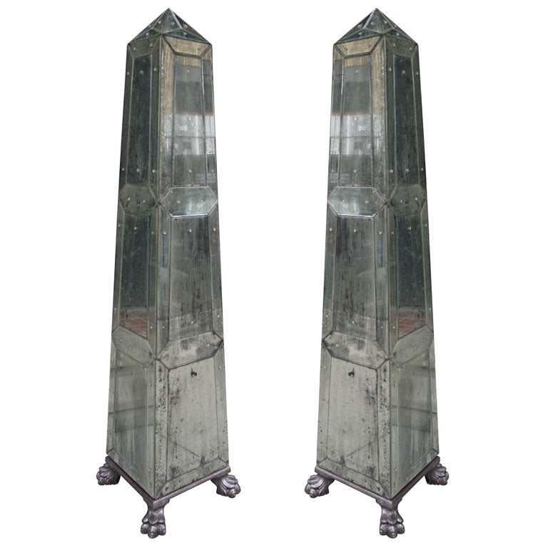 Pair Italian Mirrored Obelisk