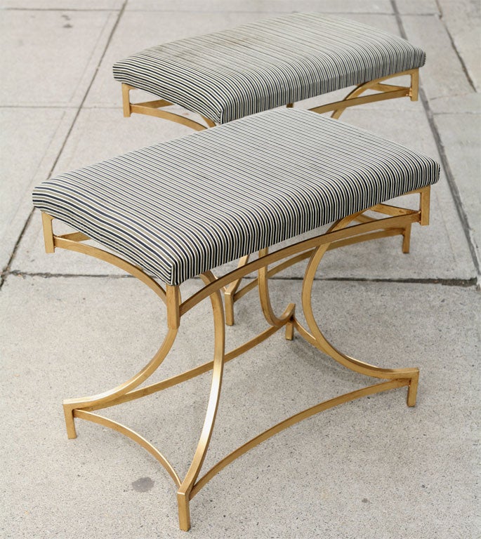 Pair Wrought Iron Gilded Benches