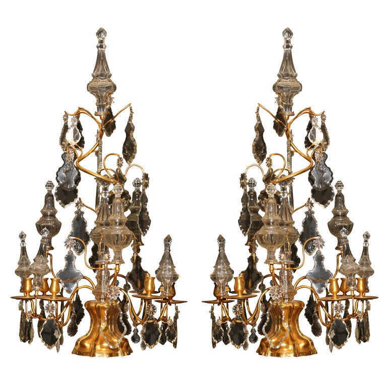Pair Large French  Louis XIV Gilt Bronze and Crystal Lusters