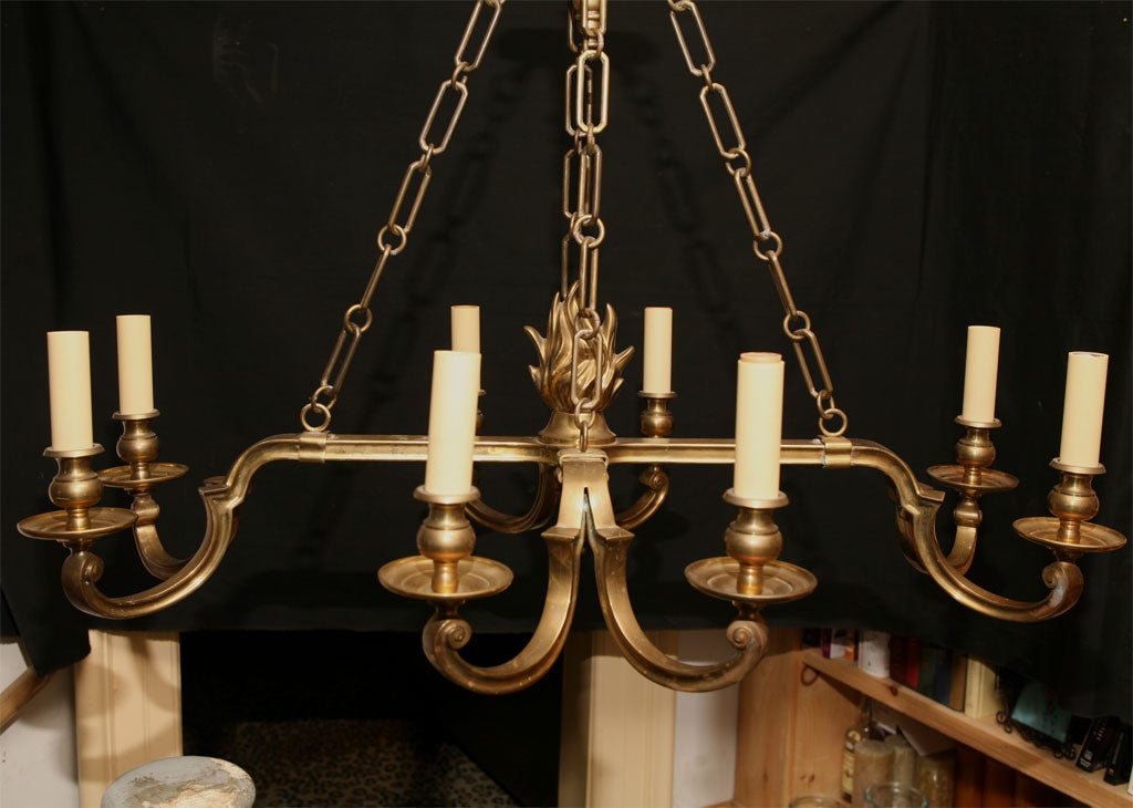 Eight Light Rectangular Brass Chandelier