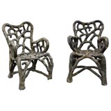 PAIR OF FAUX BOIS ARMCHAIRS