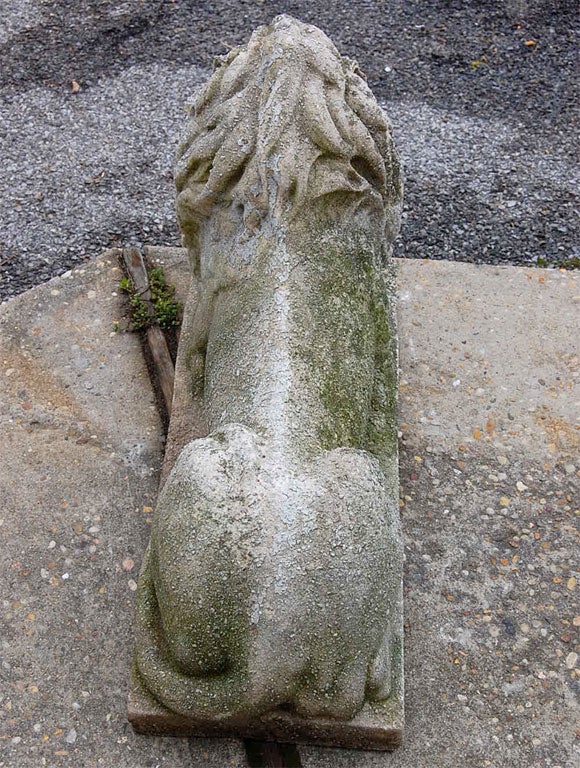 Pair Of Cast Stone Recumbent Lions In Good Condition For Sale In Solebury, PA