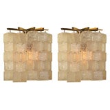 Pair of Nickel Sconces with Glass Cube Decoration, Italian 1960s
