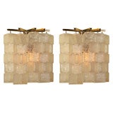 Pair of Nickel Sconces with Glass Cube Decoration, Italian 1960s Pair of Nickel Sconces with Glass Cube Decoration, Italian 1960s